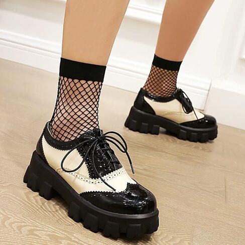 Parisuit Womens Lace Up Wingtip Chunky Oxford Shoes Patent Leather Platform Brogue Pumps in Saudi Arabia