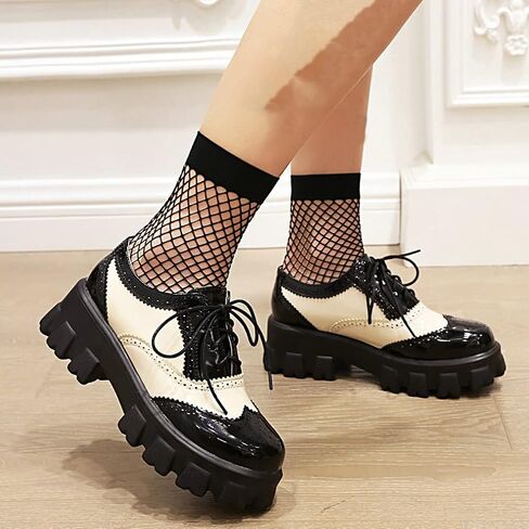Parisuit Womens Lace Up Wingtip Chunky Oxford Shoes Patent Leather Platform Brogue Pumps in Saudi Arabia