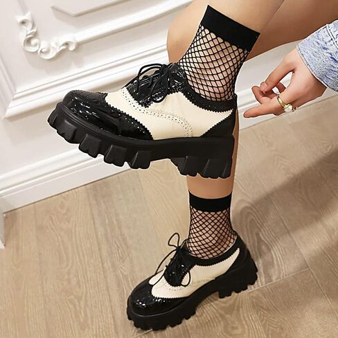 Parisuit Womens Lace Up Wingtip Chunky Oxford Shoes Patent Leather Platform Brogue Pumps in Saudi Arabia