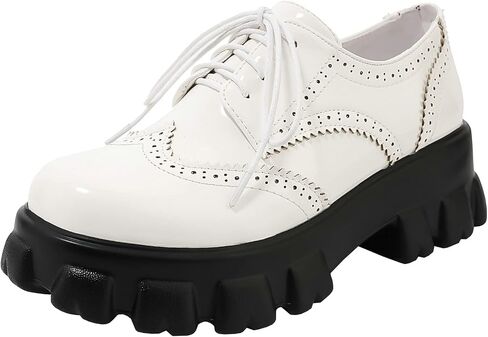 Parisuit Womens Lace Up Wingtip Chunky Oxford Shoes Patent Leather Platform Brogue Pumps in Saudi Arabia