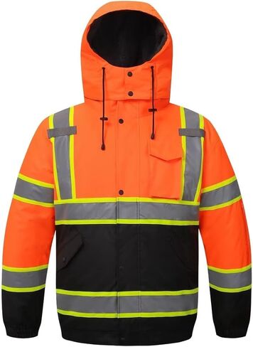 High Visibility Hoodie For Men Reflective Safety Jacket Zipper Men'S/Women'S Construction Work Safety Insulated Parka in Kuwait