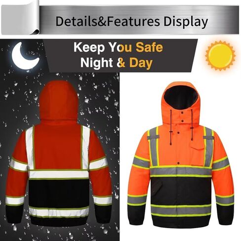 High Visibility Hoodie For Men Reflective Safety Jacket Zipper Men'S/Women'S Construction Work Safety Insulated Parka in Kuwait