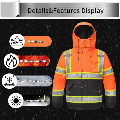High Visibility Hoodie For Men Reflective Safety Jacket Zipper Men'S/Women'S Construction Work Safety Insulated Parka in Kuwait