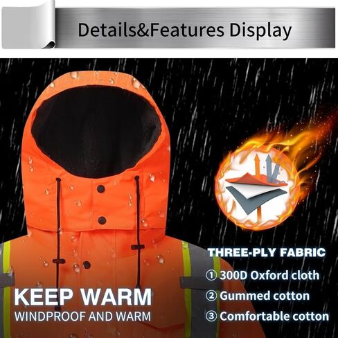 High Visibility Hoodie For Men Reflective Safety Jacket Zipper Men'S/Women'S Construction Work Safety Insulated Parka in Kuwait