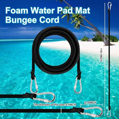 118 Inch Foam Water Pad Mat Bungee Cord Lily Pad Bungee Cord with 2 Stainless Steel Carabiners Foam Lake Mat Cord Floating Mat Tether Kit for Secure Mooring in Kuwait