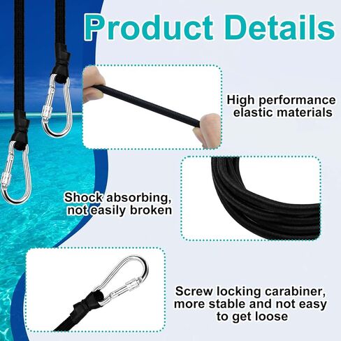 118 Inch Foam Water Pad Mat Bungee Cord Lily Pad Bungee Cord with 2 Stainless Steel Carabiners Foam Lake Mat Cord Floating Mat Tether Kit for Secure Mooring in Kuwait