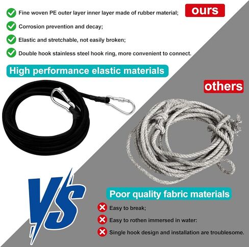 118 Inch Foam Water Pad Mat Bungee Cord Lily Pad Bungee Cord with 2 Stainless Steel Carabiners Foam Lake Mat Cord Floating Mat Tether Kit for Secure Mooring in Kuwait