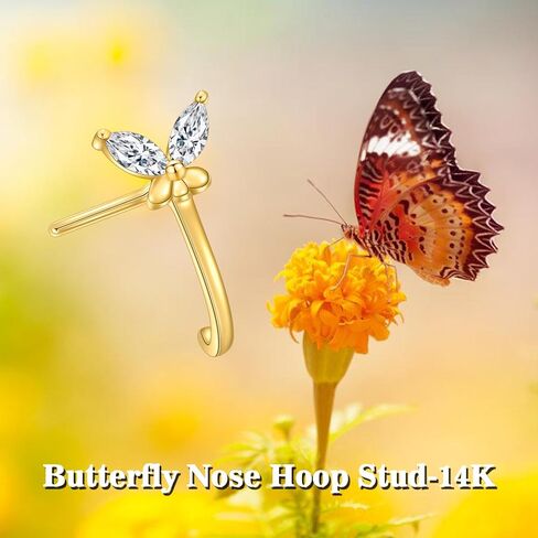 14K Gold Nose Hoop Stud 20G Butterfly/Daisy Nose Ring Stud 14K Real Gold Daisy/Butterfly Piercing Jewelry Gifts for Women in Saudi Arabia