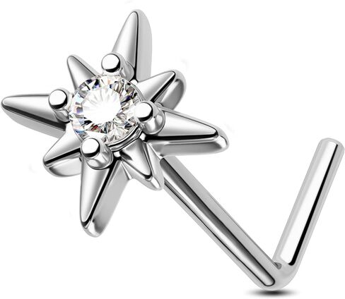 Jewseen Star L shaped Nose Stud 20G Moon Nose Piercing Jewelry Surgical Steel Nose Ring Clear CZ Nose Barbell Nose Bar for Women Men in Saudi Arabia