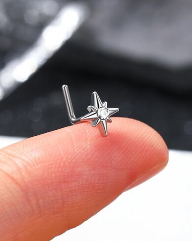 Jewseen Star L shaped Nose Stud 20G Moon Nose Piercing Jewelry Surgical Steel Nose Ring Clear CZ Nose Barbell Nose Bar for Women Men in Saudi Arabia