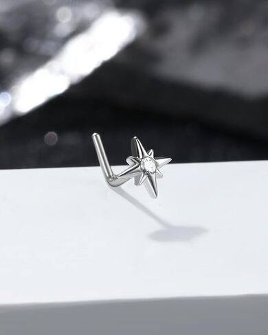 Jewseen Star L shaped Nose Stud 20G Moon Nose Piercing Jewelry Surgical Steel Nose Ring Clear CZ Nose Barbell Nose Bar for Women Men in Saudi Arabia