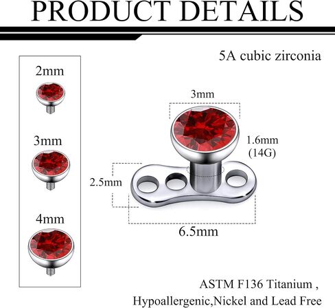 Ruifan ASTM F136 Titanium Dermal Piercing Jewelry 16G Jeweled Cubic Zirconia Dermal Anchor Top 2mm 3mm 4mm Titanium Base Piercing Jewelry For Women Men in Saudi Arabia
