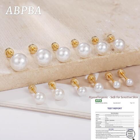 Small Pearl Stud Earrings for Women, 6 Pairs Hypoallergenic Flat Back Silver Pearl Studs Set 4-9MM, Surgical Stainless Steel Stud Earrings Sets for Multiple Piercing in Saudi Arabia