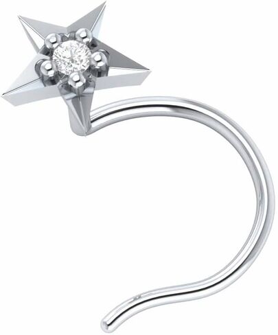 Demira 14k White Gold Star Nose Stud with Natural Diamond, Ideal for Wedding, Lip, Labret, Monroe, and Body Piercings. in Kuwait