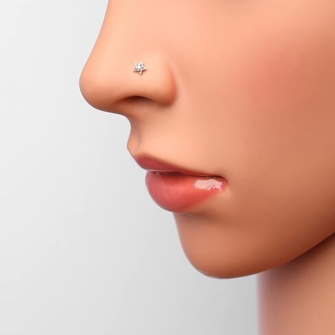 Demira 14k White Gold Star Nose Stud with Natural Diamond, Ideal for Wedding, Lip, Labret, Monroe, and Body Piercings. in Kuwait