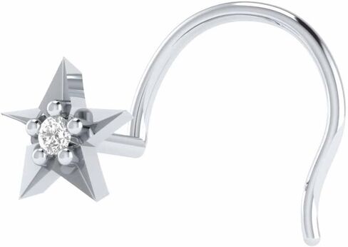 Demira 14k White Gold Star Nose Stud with Natural Diamond, Ideal for Wedding, Lip, Labret, Monroe, and Body Piercings. in Kuwait
