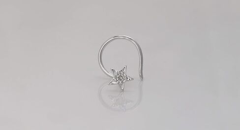 Demira 14k White Gold Star Nose Stud with Natural Diamond, Ideal for Wedding, Lip, Labret, Monroe, and Body Piercings. in Kuwait