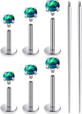 Ruifan Titanium Flat Back Lip Rings Externally Threaded Earrings Studs Nose Rings 20G 18G 16G Round Opal Tragus Cartilage Lobe Rook Helix Conch Labret Medusa Piercing Jewelry for Women Men in Saudi Arabia
