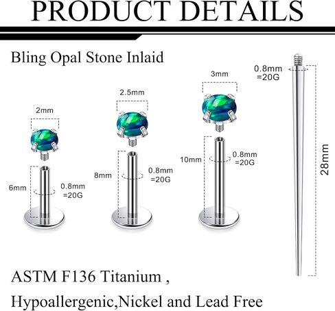Ruifan Titanium Flat Back Lip Rings Externally Threaded Earrings Studs Nose Rings 20G 18G 16G Round Opal Tragus Cartilage Lobe Rook Helix Conch Labret Medusa Piercing Jewelry for Women Men in Saudi Arabia