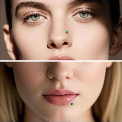 Ruifan Titanium Flat Back Lip Rings Externally Threaded Earrings Studs Nose Rings 20G 18G 16G Round Opal Tragus Cartilage Lobe Rook Helix Conch Labret Medusa Piercing Jewelry for Women Men in Saudi Arabia