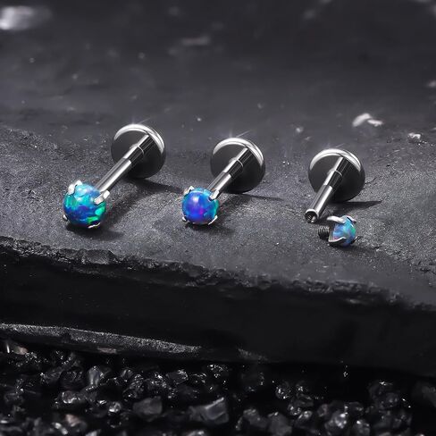 Ruifan Titanium Flat Back Lip Rings Externally Threaded Earrings Studs Nose Rings 20G 18G 16G Round Opal Tragus Cartilage Lobe Rook Helix Conch Labret Medusa Piercing Jewelry for Women Men in Saudi Arabia