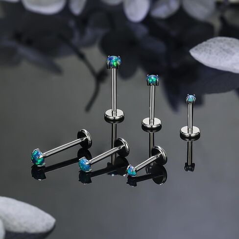 Ruifan Titanium Flat Back Lip Rings Externally Threaded Earrings Studs Nose Rings 20G 18G 16G Round Opal Tragus Cartilage Lobe Rook Helix Conch Labret Medusa Piercing Jewelry for Women Men in Saudi Arabia