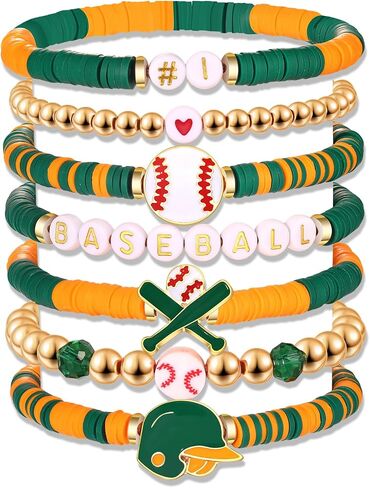 Baseball Bracelet for Women Game Day Bracelet Stack Red White Preppy Heishi Bracelets Sport Team Softball Baseball Mom Accessories Outfit Party Favors Gifts in Saudi Arabia