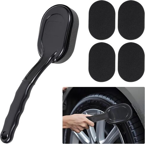 Tire Shine Applicator, Car Waxing Tire Dressing Applicator Pad, Tire Shine Brush with Long Handle, Car Tire Detail Sponge, Multipurpose Automotive Tire Detailing Tool, Car Accessories in Saudi Arabia