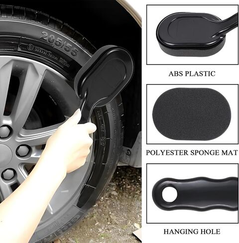 Tire Shine Applicator, Car Waxing Tire Dressing Applicator Pad, Tire Shine Brush with Long Handle, Car Tire Detail Sponge, Multipurpose Automotive Tire Detailing Tool, Car Accessories in Saudi Arabia