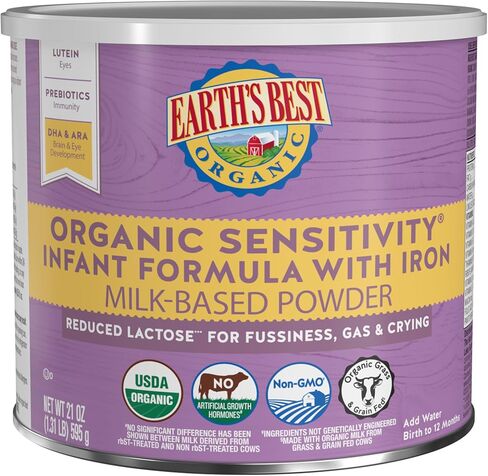 Earth's Best Organic Sensitive Baby Formula for Babies 0-12 Months, Reduced Lactose Powdered Infant Formula with Iron, Omega-3 DHA, and Omega-6 ARA, 32 oz Formula Container in Saudi Arabia