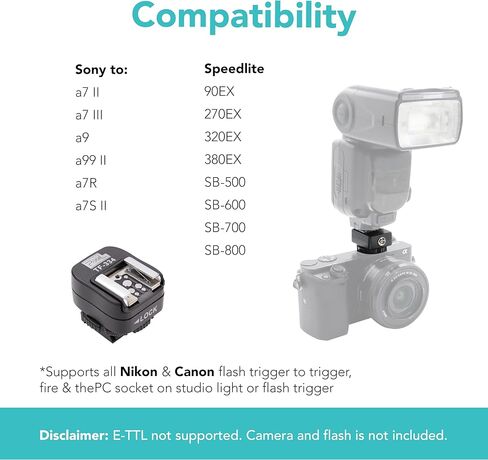 Foto&Tech Flash Hot Shoe Adapter Converter Compatible with Sony Camera a7III, a9, a99 II/a7R II/a7 II/a7/a7R/a7S II/a7S/a6500/a6300/a6000 & Nikon Speedlite SB-500/SB-600/SB-700/SB-800/SB-900/SB-910 in Saudi Arabia