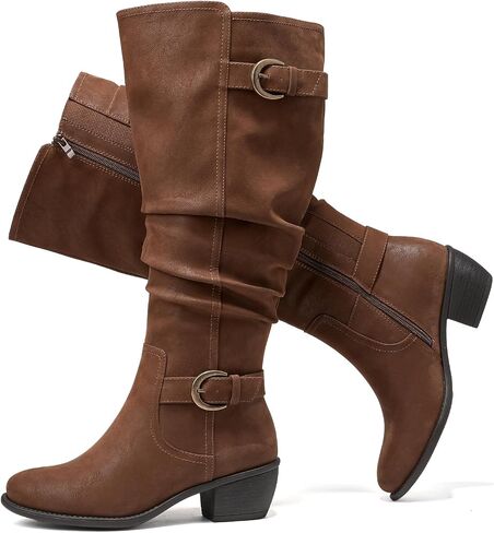 Luoika Women's Extra Wide Calf Knee High Boots, Wide Width Slouchy Knee-High Boots Low Stacked Heel Winter Fall Plus Size Boots. in Saudi Arabia
