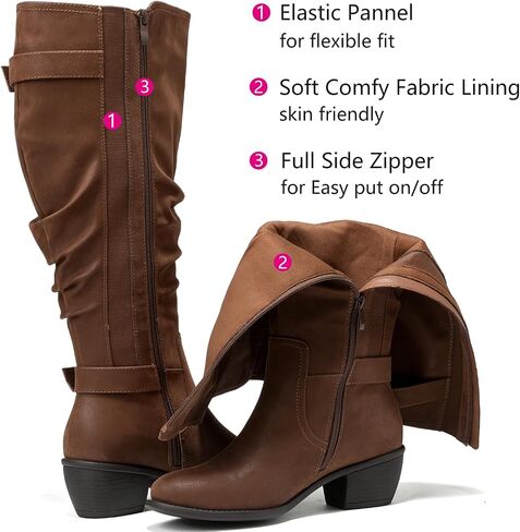 Luoika Women's Extra Wide Calf Knee High Boots, Wide Width Slouchy Knee-High Boots Low Stacked Heel Winter Fall Plus Size Boots. in Saudi Arabia