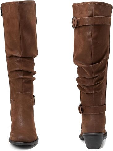 Luoika Women's Extra Wide Calf Knee High Boots, Wide Width Slouchy Knee-High Boots Low Stacked Heel Winter Fall Plus Size Boots. in Saudi Arabia