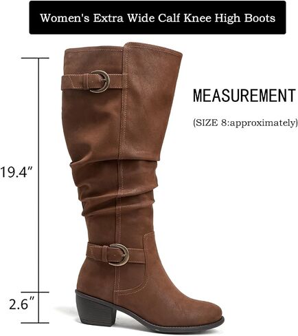 Luoika Women's Extra Wide Calf Knee High Boots, Wide Width Slouchy Knee-High Boots Low Stacked Heel Winter Fall Plus Size Boots. in Saudi Arabia
