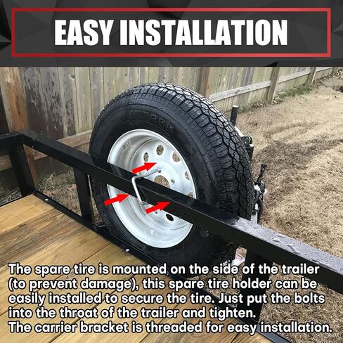 في اي اي جي ال حامل اطار احتياطي للمقطورة، حامل اطار احتياطي للمقطورة، طلاء مسحوق اسود، يناسب 4 و5 و6 عروات عجلات مقطورة 4 انش و4.5 انش و4.75 انش و5 انش و5.5 انش، اقصى حمل 120 باوند in Kuwait