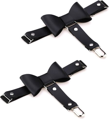 FM FM42 Multicolor PU Simulated Leather Rivets Bow Knot Adjustable Leg Ring Elastic Garter, Pack of 2 PCs in Saudi Arabia