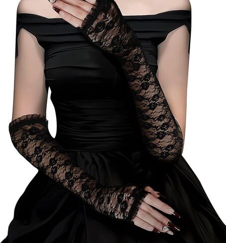 قفازات ذراع الدانتيل للنساء ، وأكمام الدانتيل الطويلة بدون إصبع لزفاف شاي شاي ، فستان خطوبة in Kuwait