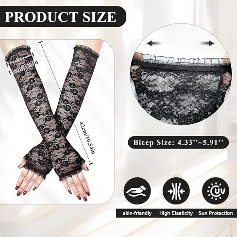 قفازات ذراع الدانتيل للنساء ، وأكمام الدانتيل الطويلة بدون إصبع لزفاف شاي شاي ، فستان خطوبة in Kuwait