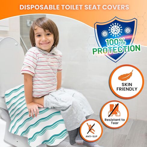 20 غطاء مقعد تواليت كبير جدًا للاستعمال مرة واحدة للأطفال والكبار - أغطية مراحيض للاستعمال مرة واحدة للسفر - بطانات غطاء مقعد تواليت للأطفال الصغار للتدريب على استخدام المرحاض - ملفوفة بشكل فردي - مقاومة للماء (أمواج وردية) in Kuwait
