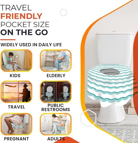 20 غطاء مقعد تواليت كبير جدًا للاستعمال مرة واحدة للأطفال والكبار - أغطية مراحيض للاستعمال مرة واحدة للسفر - بطانات غطاء مقعد تواليت للأطفال الصغار للتدريب على استخدام المرحاض - ملفوفة بشكل فردي - مقاومة للماء (أمواج وردية) in Kuwait