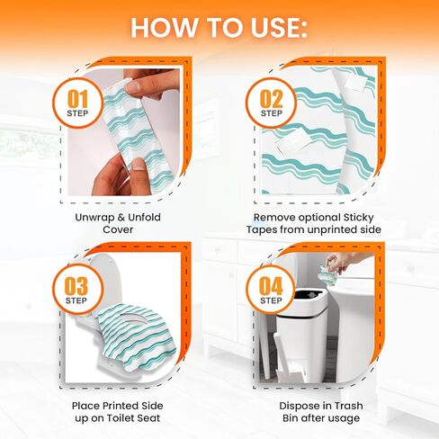 20 غطاء مقعد تواليت كبير جدًا للاستعمال مرة واحدة للأطفال والكبار - أغطية مراحيض للاستعمال مرة واحدة للسفر - بطانات غطاء مقعد تواليت للأطفال الصغار للتدريب على استخدام المرحاض - ملفوفة بشكل فردي - مقاومة للماء (أمواج وردية) in Kuwait