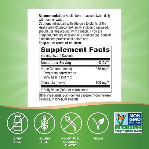 Nature Way Horse Chestnut ، Extract Premium ، يعزز عروق الساق الصحية*، 250 ملغ لكل وجبة ، نباتي ، 90 كبسولة in Saudi Arabia