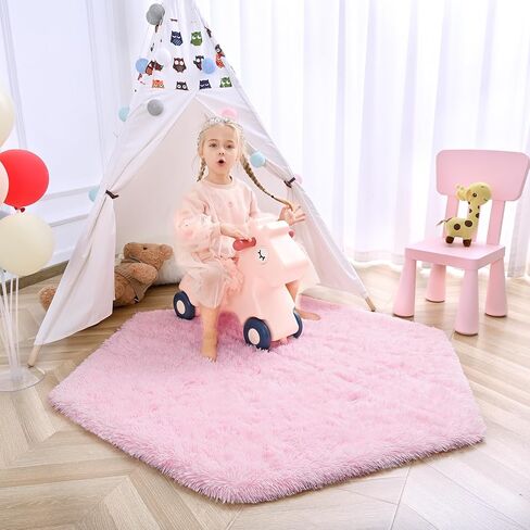 junovo Ultra Soft Rug for Nursery Children Room Baby Room Home Decor Dormitory Hexagon Carpet for Playhouse Princess Tent Kids Play Castle, Diameter 4.6 ft, Blush in Saudi Arabia