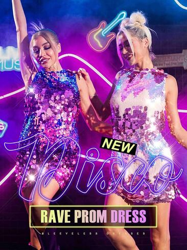 EVILD Women Dots Sequin Mini Dress Sparkly Sequence Sleeveless Dresses Disco Rave Prom Dress in Saudi Arabia