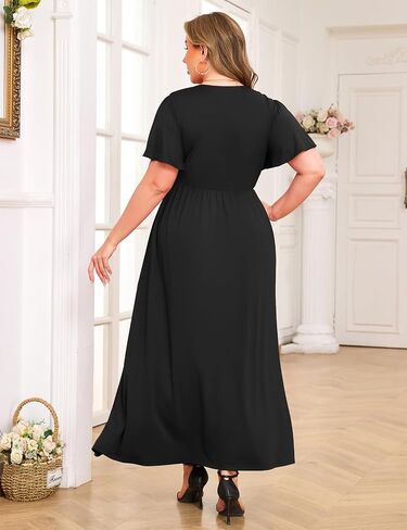 ZOMVA 2025 Plus Size 0X-4X Double High Split Sexy Maxi Dress Ruffle Sleeve Wrap Two Side Slit Dresses Club Party Formal in Saudi Arabia