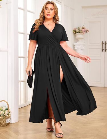 ZOMVA 2025 Plus Size 0X-4X Double High Split Sexy Maxi Dress Ruffle Sleeve Wrap Two Side Slit Dresses Club Party Formal in Saudi Arabia