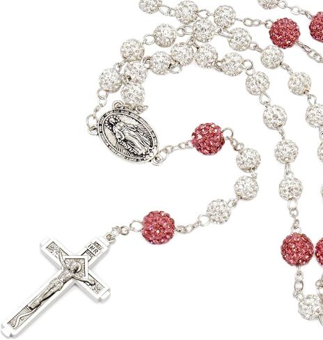 Nazareth Store Rhinestones Beads Crystal Beads Raby ، قلادة مسبحة كاثوليكية مع ميداليات ميدالية فضية ميدالية INRI ، الوردية متعددة الألوان في حالة هدية in Kuwait