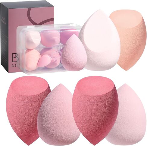Makeup Sponge Set BS-MALL Blender Sponges 7 Pcs for Liquid, Cream, and Powder, Multi-colored with 1 Mini Makeup Sponge Pink (A-HotPink) in Kuwait