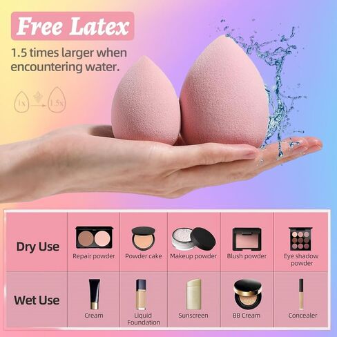 Makeup Sponge Set BS-MALL Blender Sponges 7 Pcs for Liquid, Cream, and Powder, Multi-colored with 1 Mini Makeup Sponge Pink (A-HotPink) in Kuwait